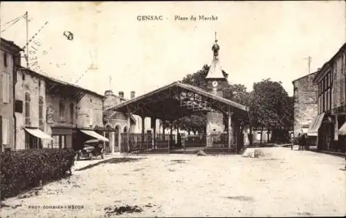 Ak Gensac Gironde, Marktplatz, Turmuhr, Turm