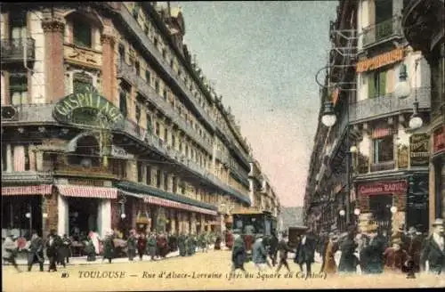 Ak Toulouse Haute Garonne, Straße d'Alsace-Lorraine, lebhafte Straßenszene,  Gebäude, Menschenmen