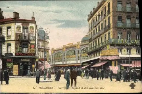 Ak Toulouse Haute Garonne, Szene mit Geschäften, Straßenverkehr,  Architektur