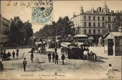 Ak Toulouse Haute Garonne, Le Boulevard de Strasbourg, Pferdebahn
