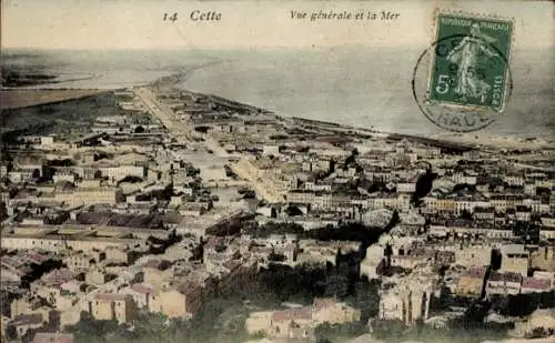 Ak Sète Cette Hérault, Luftaufnahme der Stadt, Küstenblick, französische 