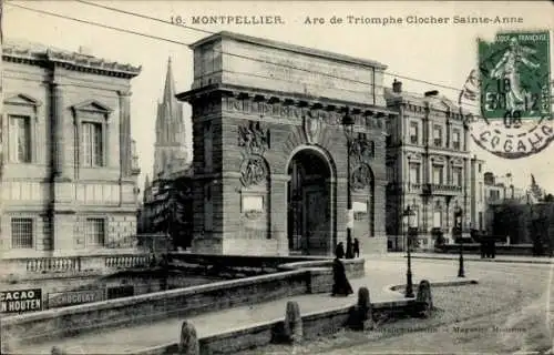 Ak Montpellier Hérault, Arc de Triomphe Clocher Sainte-Anne, Cacao N Houten, Chocolat