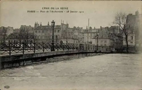 Ak Paris, Pont de l'Archevêché, Hochwasser Januar 1910