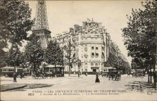Ak Paris VII, Eiffelturm, Champ de Mars, Avenue de la Bourdonnais