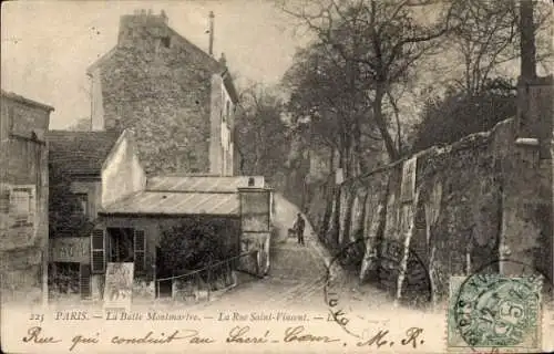 Ak Paris XVIII Montmartre, La Butte Montmartre, La Rue Saint-Vincent, Weg zum Sacré-Coeur
