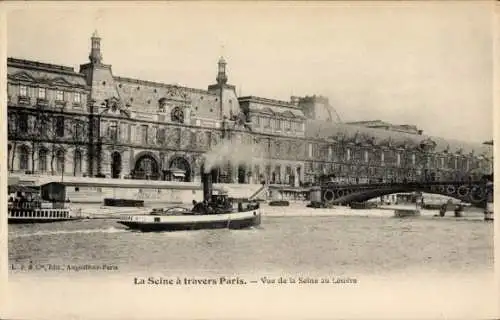Ak Paris I Louvre, La Seine, Blick auf den Louvre, Dampfschiff auf der Seine