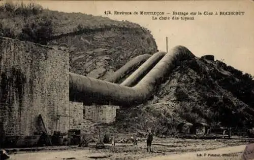 Ak Montluçon Allier, Rohre, Staudamm,  Landschaft, Wasser