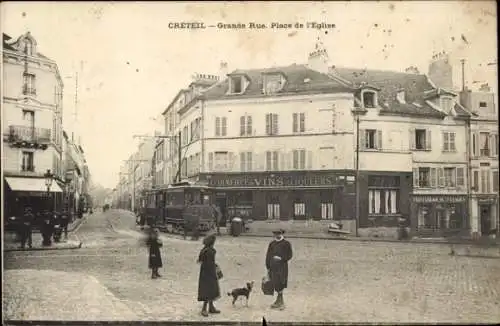 Ak Creteil Val de Marne, Grande Rue, Place de l'Église