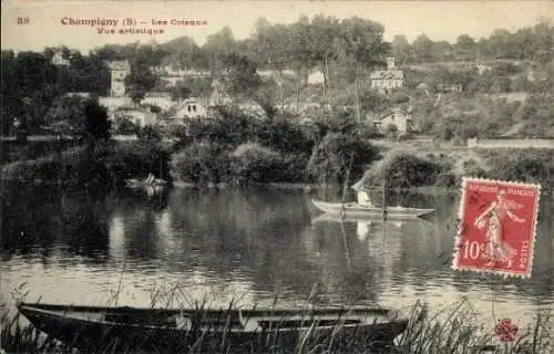 Ak Champigny sur Marne Val de Marne, Les Coteaux, Vue artistique, Angler