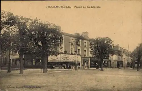 Ak Villemomble Seine Saint Denis, Place de la Mairie, Geschäftshauses, Bäume, Altstadtansicht