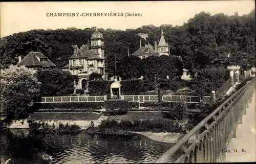 Ak Champigny Chennevières Val de Marne, Teilansicht