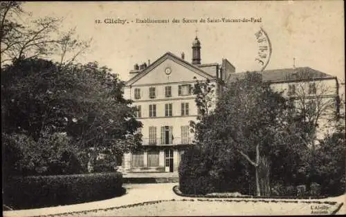 Ak Clichy Hauts de Seine, Etablissement des Soeurs de Saint-Vincent-de-Paul, Gebäude, Gartenanlag