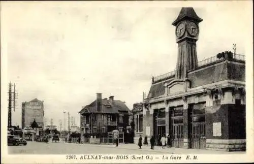 Ak Aulnay sous Bois Seine Saint Denis, Bahnhof, Turm, Turmuhr