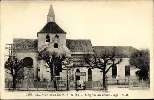 Ak Aulnay sous Bois Seine Saint Denis, Eglise du vieux Pays, Turmuhr