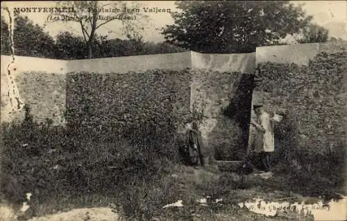 Ak Montfermeil Seine Saint Denis, Mauer, Jean Valjean, zwei Personen, Natur, historisch