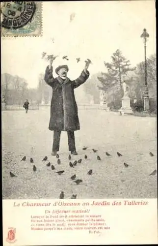 Ak Paris I Louvre, Jardin des Tuileries, Charmeur d'Oiseaux