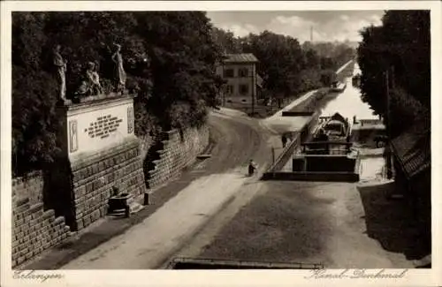 Ak Erlangen in Mittelfranken Bayern, Fanal-Denkmal, Kanal, Wasserweg,  Architektur