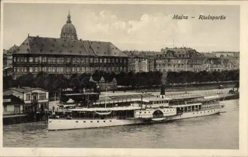 Ak Mainz am Rhein, Dampfer Wilhelmina mit Stadtblick
