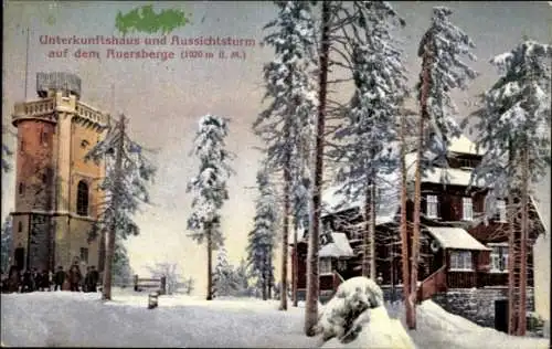 Ak Wildenthal Eibenstock im Erzgebirge, Unterkunftshaus und Aussichtsturm auf dem Auersberg