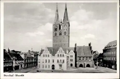 Ak Stendal in der Altmark, Markt, Rathaus, Kirche