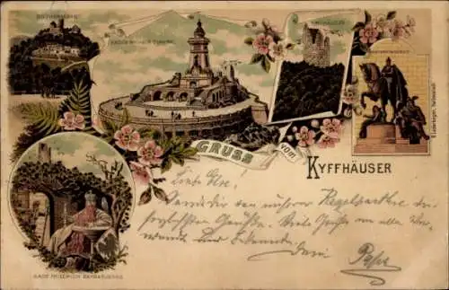 Litho Steinthaleben Kyffhäuserland, Kyffhäuser, Kaiser Wilhelm Denkmal, Barbarossa, Rothenburg
