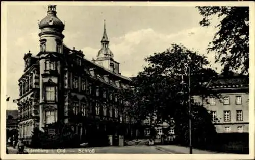 Ak Oldenburg im Großherzogtum Oldenburg, Oldenburg Schloss,  Architektur, Bäume im Vordergrund, H