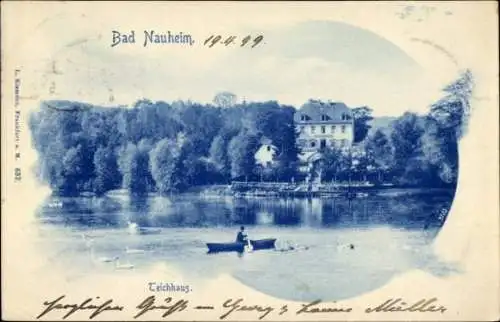 Ak Bad Nauheim in Hessen, Teichhaus, Landschaftsaufnahme, Boot, Schwäne, 19. April 1899