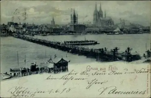 Mondschein Ak Köln am Rhein, Gesamtansicht