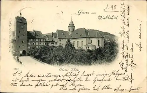 Ak Waldshut Tiengen am Hochrhein, Schwarz-Weiß-Bild, Stadtansicht, Oberes Tor, nmotiv