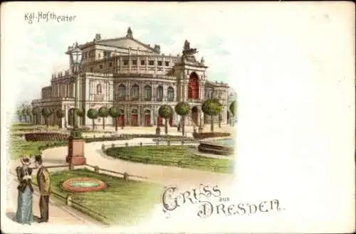 Litho Dresden Sachsen, Blick auf das königliche Hoftheater