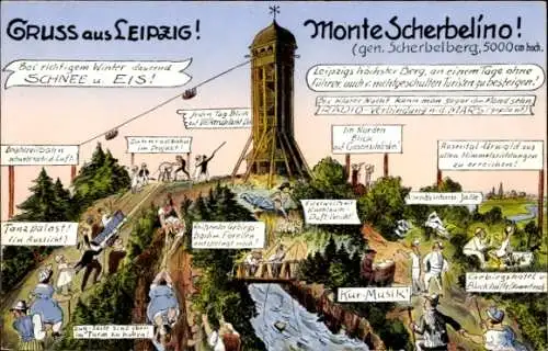 Ak Leipzig in Sachsen, Monte Scherbelino, Scherbelberg, Klettern, Drahtseilbahn