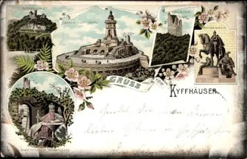 Litho Steinthaleben Kyffhäuserland, Kyffhäuser, Kaiser Wilhelm Denkmal, Barbarossa, Rothenburg