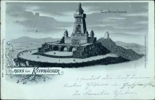 Mondschein Litho Steinthaleben Kyffhäuserland in Thüringen, Kyffhäuser, Kaiser Wilhelm Denkmal