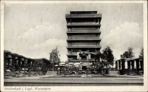 Ak Reichenbach im Vogtland, Wasserturm,  Architektur, gepflegte Gartenanlage