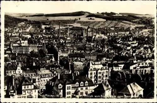 Ak Plauen Vogtland, Blick vom Bärenstein zum Kemmler, Stadtpanorama