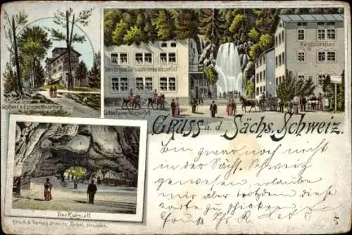 Litho Bad Schandau Sächsische Schweiz, Kuhstall, Winterberg, Lichtenhainer Wasserfall