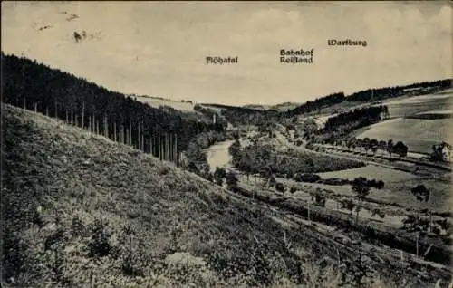 Ak Lutherstadt Eisenach in Thüringen, Wartburg, Flöhatal, Bahnhof Reifland, schöne Landschaft, Wä