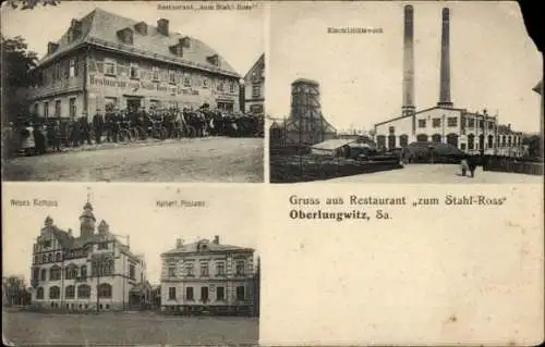 Ak Oberlungwitz in Sachsen, Neues Rathaus, Elektrizitätswerk, Restaurant, Postamt