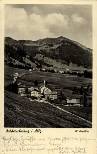 Ak Balderschwang im Allgäu, Balderschwang i. Allg., W. Roeßler, Landhaus mit Kirche, Alpenlandsch