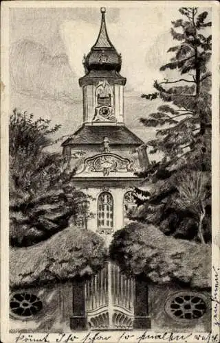 Künstler Ak Gohlis Leipzig, das Schloss, Mauer, Tor