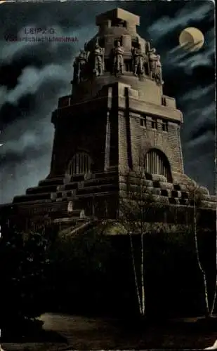 Ak Leipzig, Völkerschlachtdenkmal bei Mondenschein