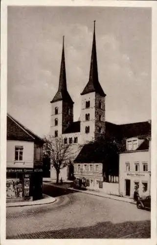 Ak Grimma Sachsen,Frauenkirche,Kolonialwaren K. F. Seifer,Klempner Gustav Martin