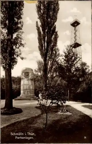 Ak Schmölln Thüringen, Parkanlagen, Denkmal,Turm