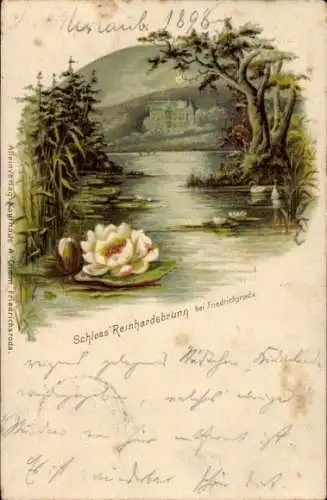 Litho Reinhardsbrunn Friedrichroda im Thüringer Wald, Blick zum Schloss, Seerose