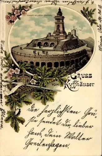 Litho Steinthaleben Kyffhäuserland in Thüringen, Kyffhäuser, Kaiser Wilhelm Denkmal