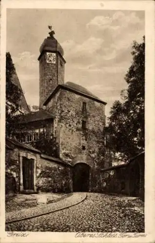 Ak Greiz Thüringen, Blick auf das Obere Schloss, Tor und Turm