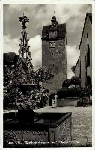 Ak Isny im Allgäu, Wassertorbrunnen, Wassertorturm