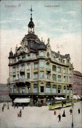 Ak Dresden Altstadt, Kaiserpalast, Straßenbahn, Passanten