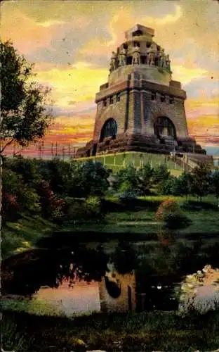 Ak Südvorstadt Leipzig in Sachsen, Völkerschlacht-Denkmal, Sonnenuntergang, wunderschöne Natur