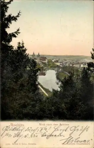 Ak Rochlitz an der Mulde, Blick nach dem Schloss, Tannen